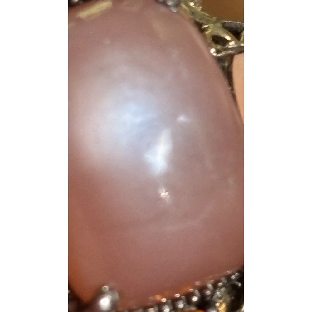 Natural Peach Moonstone And Citrine Sterling Silver Cocktail Ring Size 9.25 - Picture 12 of 12